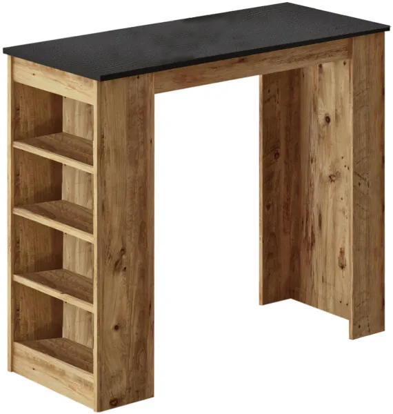 NORDVÄRK ST1 baaripöytä, 3 hyllyllä - luonnonvärinen ja musta melamiini (120x51,6)