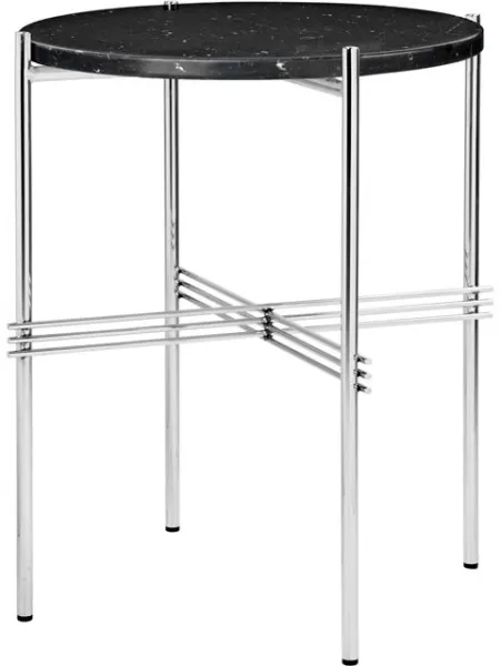 GUBI TS Sivupöytä Pyöreä Ø40 Kiillotettu Teräs/Black Marquina Marmori