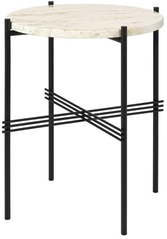 GUBI TS Sivupöytä Pyöreä Ø40 Musta/Valkoinen Travertiini